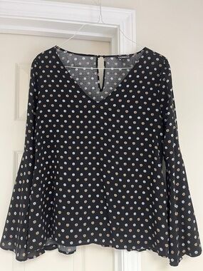 Express Black Floral Dot V-Neck Top